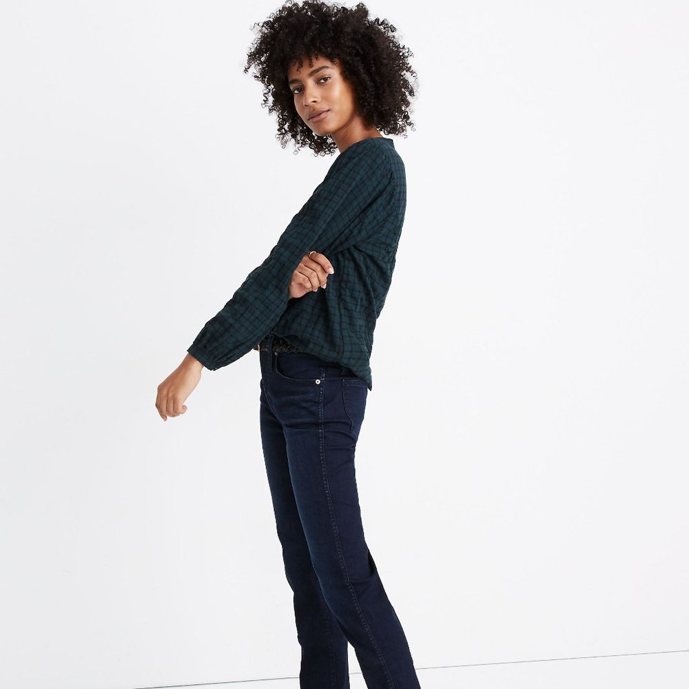 Madewell Plaid Balloon-Sleeve Peasant Top - Picture 10 of 11